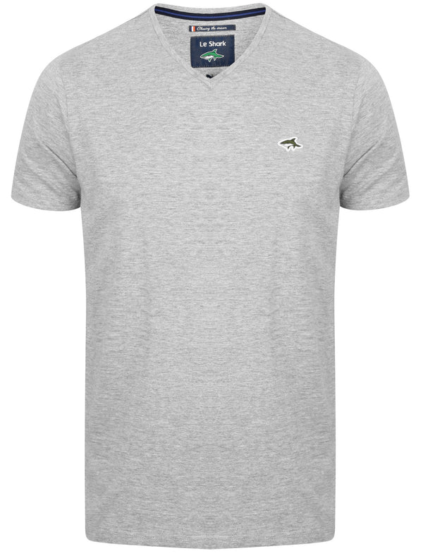 Kensal V Neck Cotton Jersey T-Shirt in Light Grey Marl - Le Shark