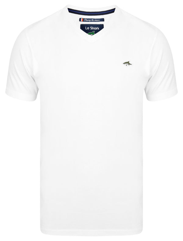 Kensal V Neck Cotton Jersey T-Shirt in Optic White - Le Shark
