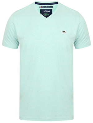 Kensal V Neck Cotton Jersey T-Shirt in Pastel Turquoise Marl - Le Shark
