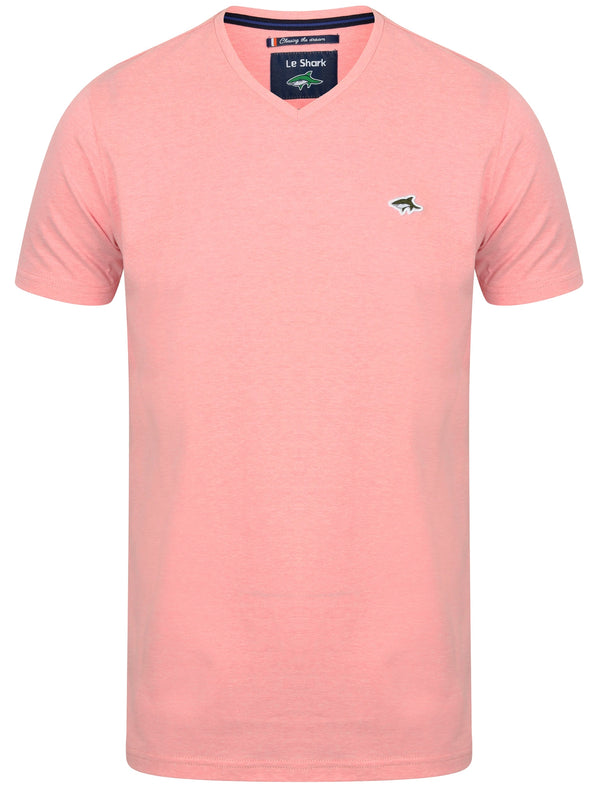 Kensal V Neck Cotton Jersey T-Shirt in Pink Marl - Le Shark