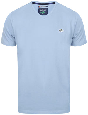 Kensal V Neck Cotton Jersey T-Shirt in Placid Blue - Le Shark