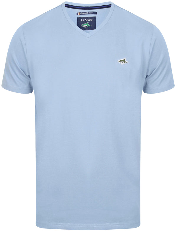Kensal V Neck Cotton Jersey T-Shirt in Placid Blue - Le Shark