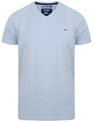 Kensal V Neck Cotton Jersey T-Shirt in Placid Blue Marl - Le Shark