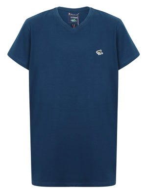 Boys Kensal V Neck Cotton Jersey T-Shirt in Teal Blue - Le Shark Kids