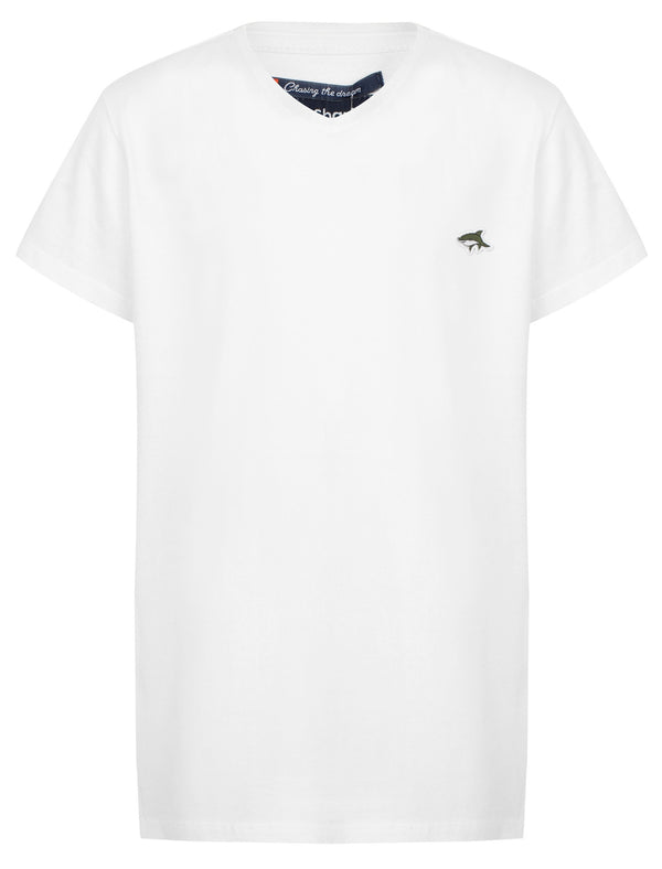 Boys Kensal V Neck Cotton Jersey T-Shirt in Optic White - Le Shark Kids