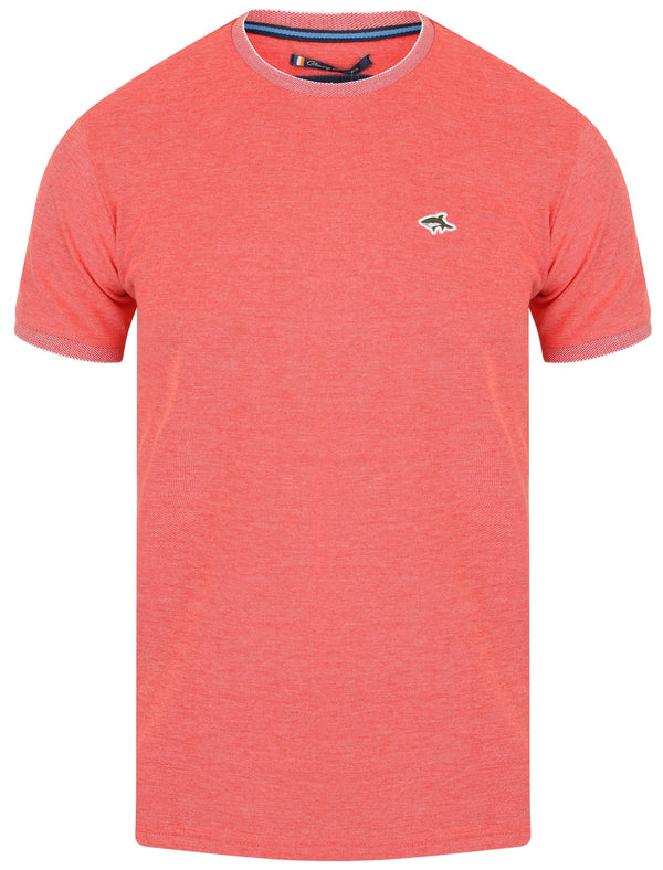 Kiffen Cotton Pique Crew Neck T-Shirt In Coral - Le Shark
