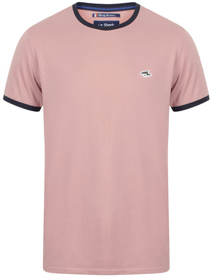Killick Cotton Crew Neck Ringer T-Shirt In Dusky Pink - Le Shark
