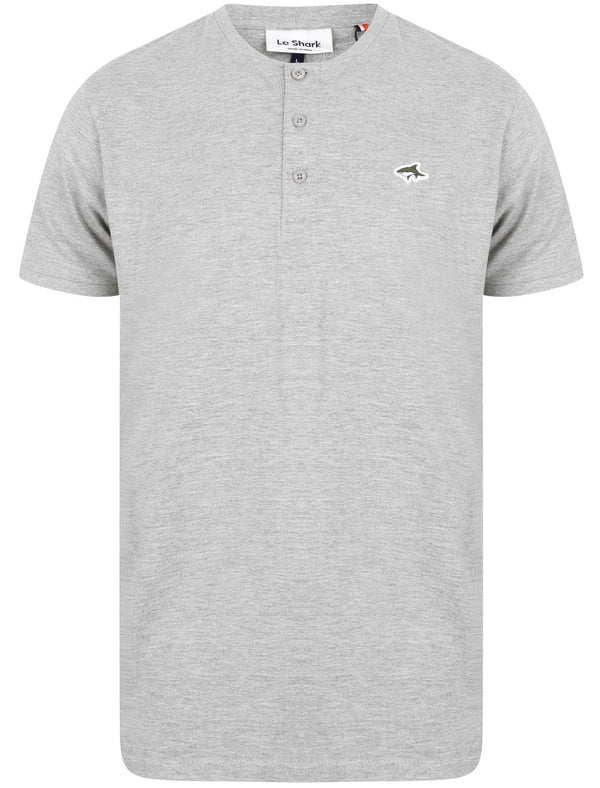 Kingshold Cotton Jersey Henley T-Shirt in Light Grey Marl - Le Shark