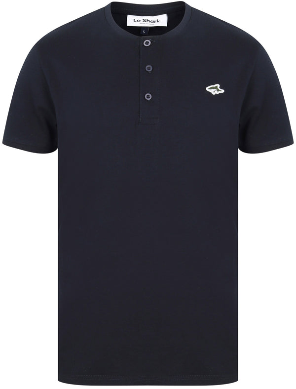 Kingshold Cotton Jersey Henley T-Shirt in Sky Captain Navy - Le Shark