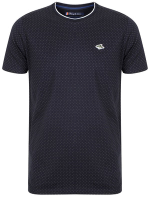 Kingward Polka Dot Cotton Crew Neck T-Shirt In True Navy - Le Shark