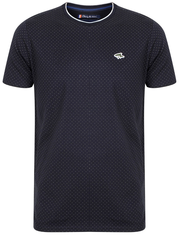 Kingward Polka Dot Cotton Crew Neck T-Shirt In True Navy - Le Shark