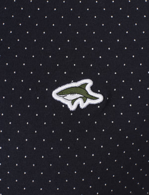 Kingward Polka Dot Cotton Crew Neck T-Shirt In True Navy - Le Shark