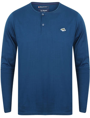 Kirkwood Long Sleeve Henley Top in Teal Blue - Le Shark
