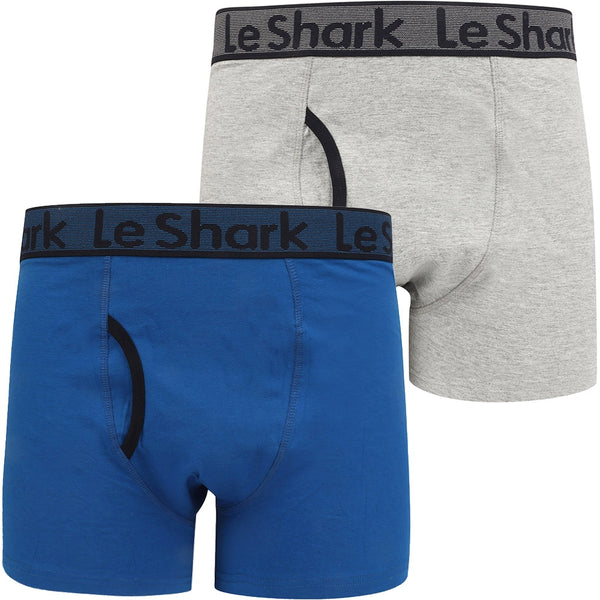 Lake Stan (2 Pack) Sports Boxer Shorts Set in Ocean / Light Grey Marl - Le Shark