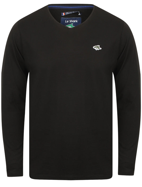 Lanark 2 V Neck Long Sleeve Top in Black - Le Shark