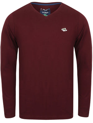 Lanark 2 V Neck Long Sleeve Top in Wine Tasting - Le Shark