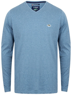 Lanark V Neck Long Sleeve Top in Light Blue Marl - Le Shark