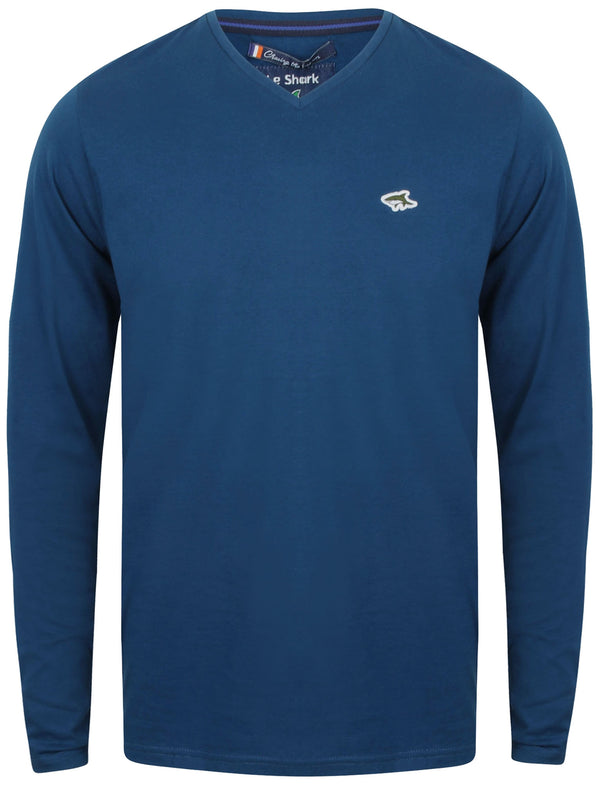 Lanark V Neck Long Sleeve Top in Teal Blue - Le Shark