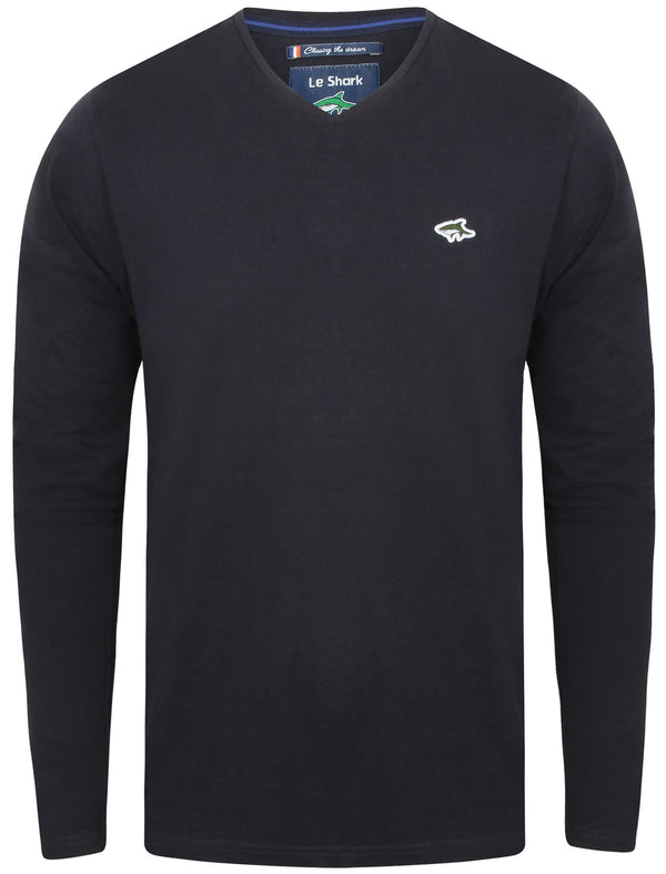 Lanark V Neck Long Sleeve Top in True Navy - Le Shark