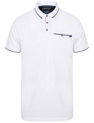 Lanyard Cotton Pique Polo Shirt with Pocket In Optic White - Le Shark