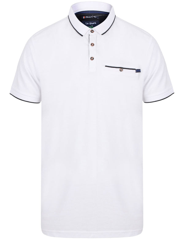 Lanyard Cotton Pique Polo Shirt with Pocket In Optic White - Le Shark