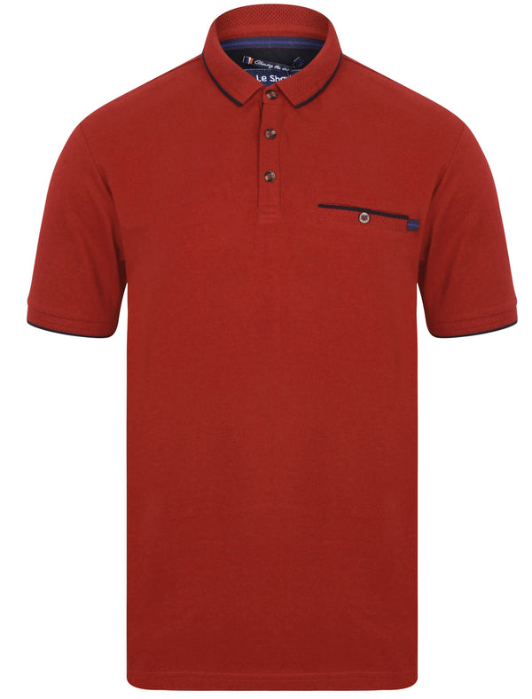 Lanyard Cotton Pique Polo Shirt with Pocket In Red - Le Shark