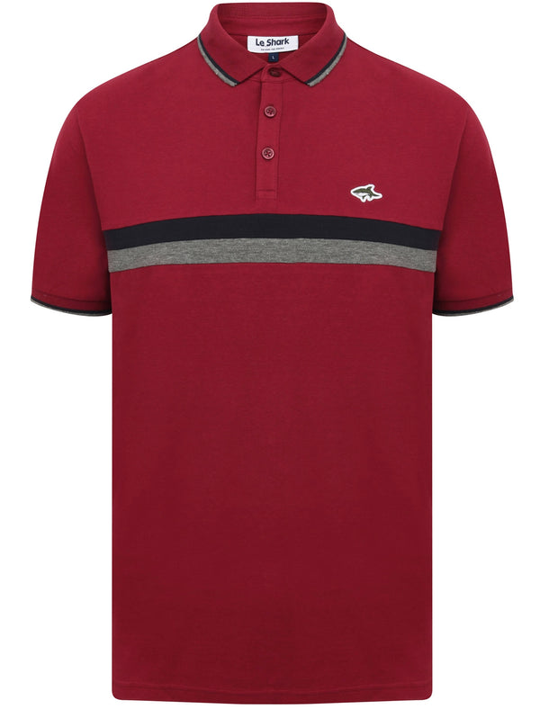 Lytham 2 Colour Block Pique Polo Shirt In Beet Red - Le Shark
