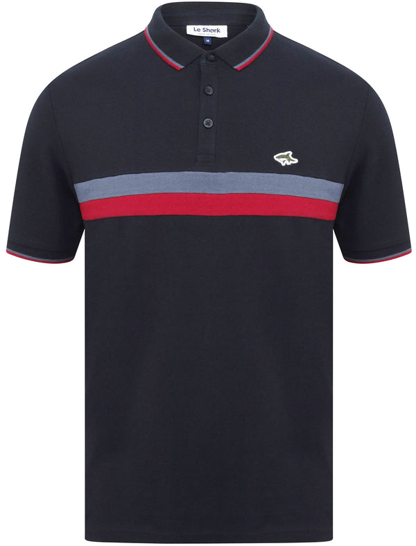 Lytham 2 Colour Block Pique Polo Shirt In Sky Captain Navy - Le Shark