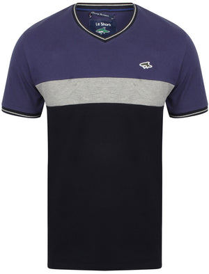 Maddams Colour Block V Neck Cotton T-Shirt In Deep Cobalt - Le Shark