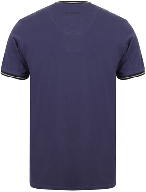 Maddams Colour Block V Neck Cotton T-Shirt In Deep Cobalt - Le Shark