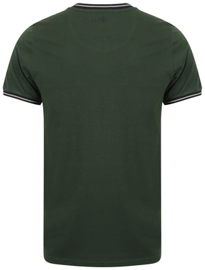 Maddams Colour Block V Neck Cotton T-Shirt In Green - Le Shark