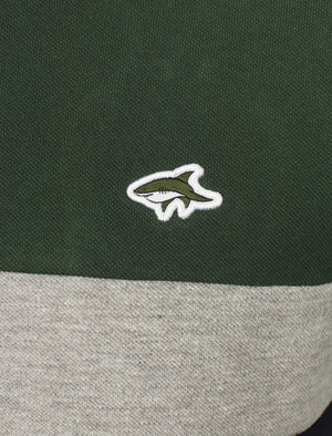 Maddams Colour Block V Neck Cotton T-Shirt In Green - Le Shark