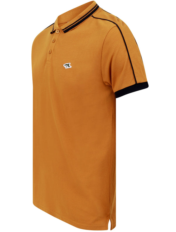 Maples 2 Cotton Pique Polo Shirt with Tipping In Buckthorn Brown - Le Shark