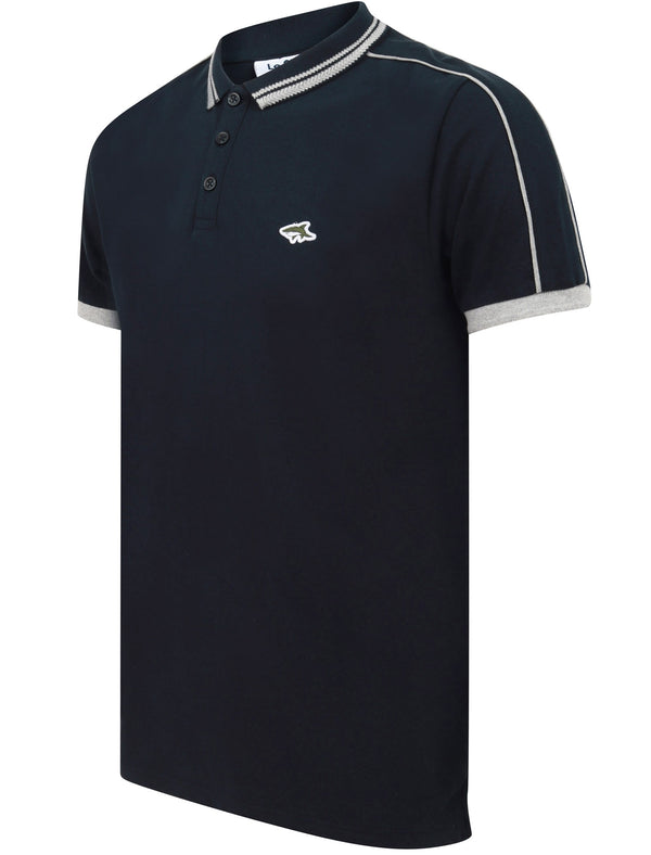 Maples 2 Cotton Pique Polo Shirt with Tipping In Sky Captain Navy - Le Shark