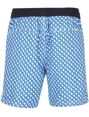 Marinos Geometric Print Swim Shorts In Turkish Sea Le Shark