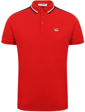 Market Cotton Pique Polo Shirt with Sleeve Panels In Barados Cherry - Le Shark