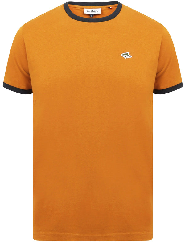 Maryon 2 Cotton Jersey Crew Neck Ringer T-Shirt In Buckthorn Brown - Le Shark