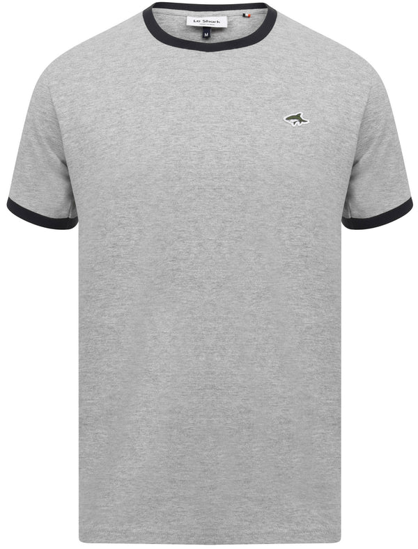 Maryon 2 Cotton Jersey Crew Neck Ringer T-Shirt In Light Grey Marl - Le Shark