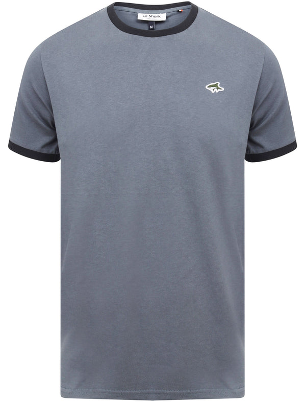 Maryon 2 Cotton Jersey Crew Neck Ringer T-Shirt In Vintage Indigo - Le Shark