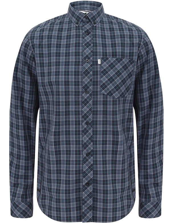 Mellor Checked Cotton Shirt with Chest Pocket In Vintage Indigo - Le Shark