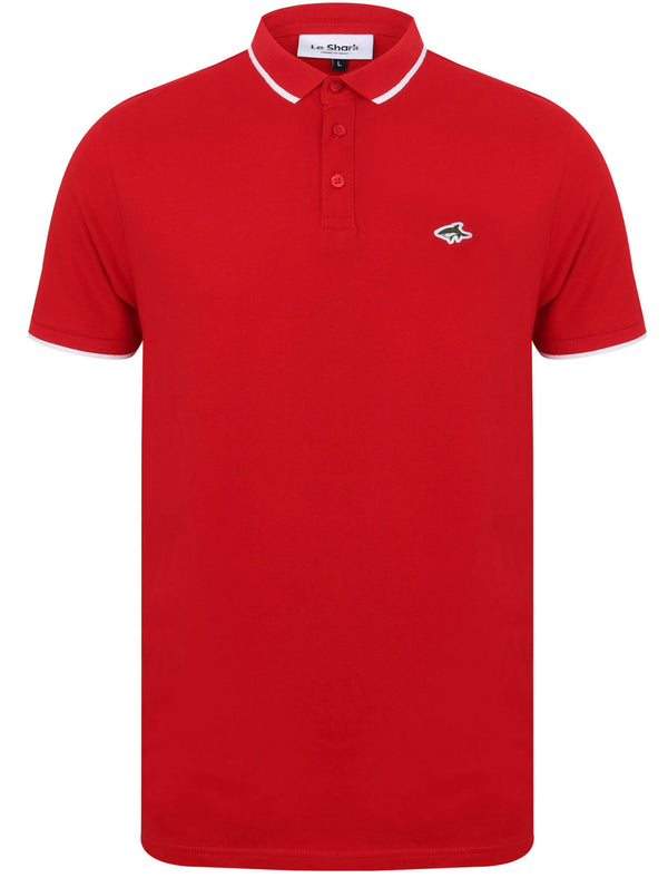 Midhurst Tipped Cotton Pique Polo Shirt In Barados Cherry - Le Shark