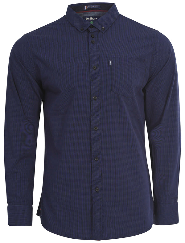 Modbury Gingham Print Long Sleeve Shirt in Sapphire - Le Shark