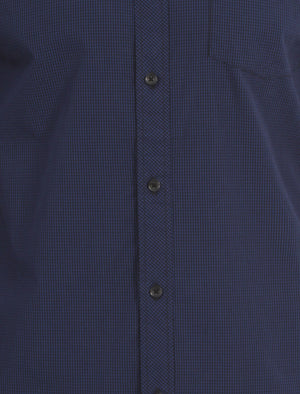 Modbury Gingham Print Long Sleeve Shirt in Sapphire - Le Shark