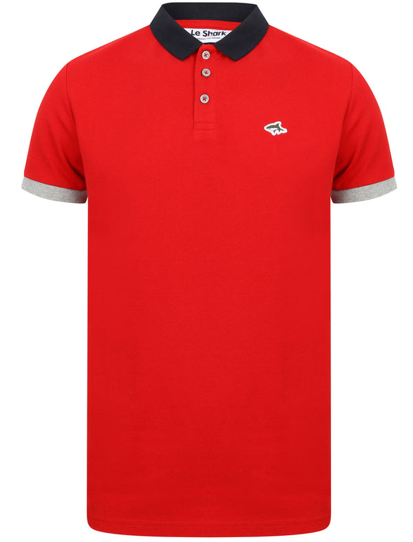 Mossop Cotton Pique Polo Shirt with Contrast Trims In Barados Cherry - Le Shark