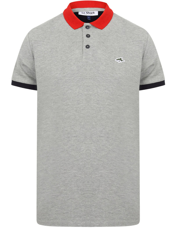 Mossop Cotton Pique Polo Shirt with Contrast Trims In Light Grey Marl - Le Shark