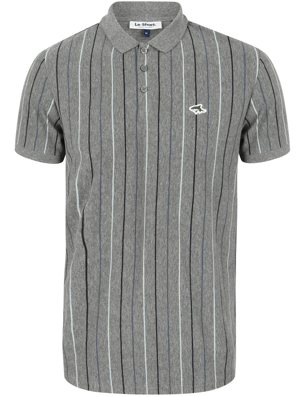 Norwood Pinstripe Cotton Pique Polo Shirt In Mid Grey Marl - Le Shark