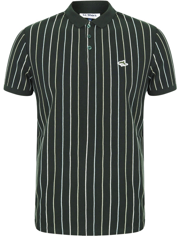 Norwood Pinstripe Cotton Pique Polo Shirt In Pine Grove - Le Shark