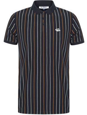 Norwood Pinstripe Cotton Pique Polo Shirt In Sky Captain Navy - Le Shark