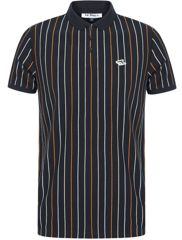 Norwood Pinstripe Cotton Pique Polo Shirt In Sky Captain Navy - Le Shark
