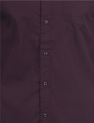 Oakham Polka Dot Print Long Sleeve Shirt in Deep Aubergine - Le Shark